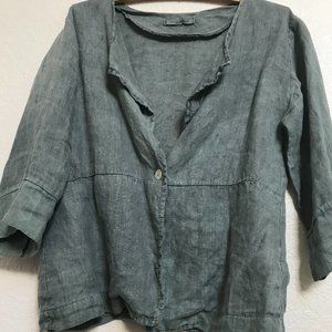 Linen One-Button Top, Sage Green